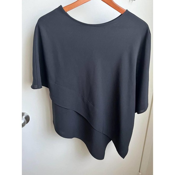 Black Crepe-like Layered Blouse Top - Picture 3 of 4